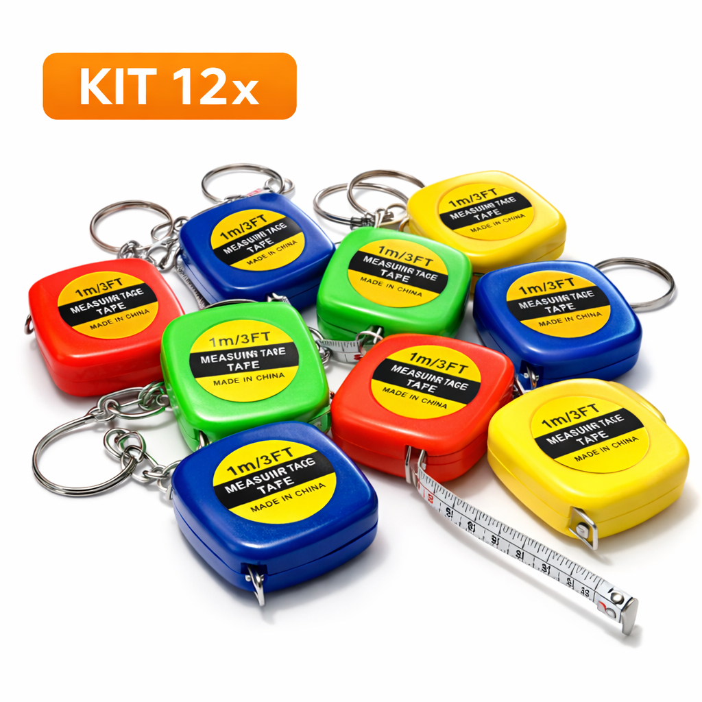 Kit 12 Chaveiro Trena 1 Metro 3FT Fita Métrica Portátil Pequena Leve Brinde Útil Promoção Top