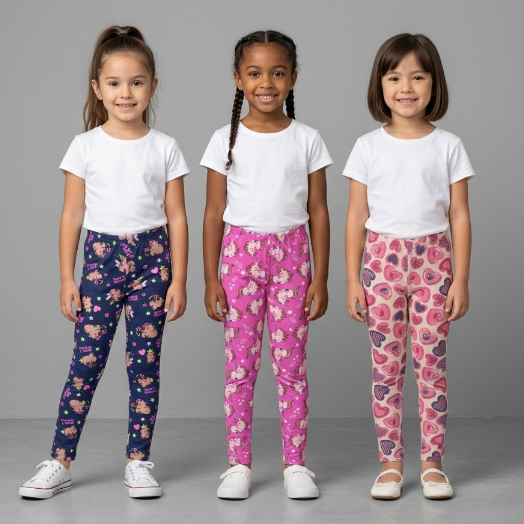 Kit 3 Calça Legging Menina Infantil Estampada Diversas Cores Conforto Premium Malha Cotton