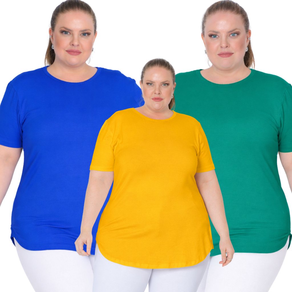 Kit C/3 Camiseta Feminina Plus Size Copa do Mundo 2026 Verde Azul Amarelo Brasil Look Torcida Confortável em Oferta na Shopee