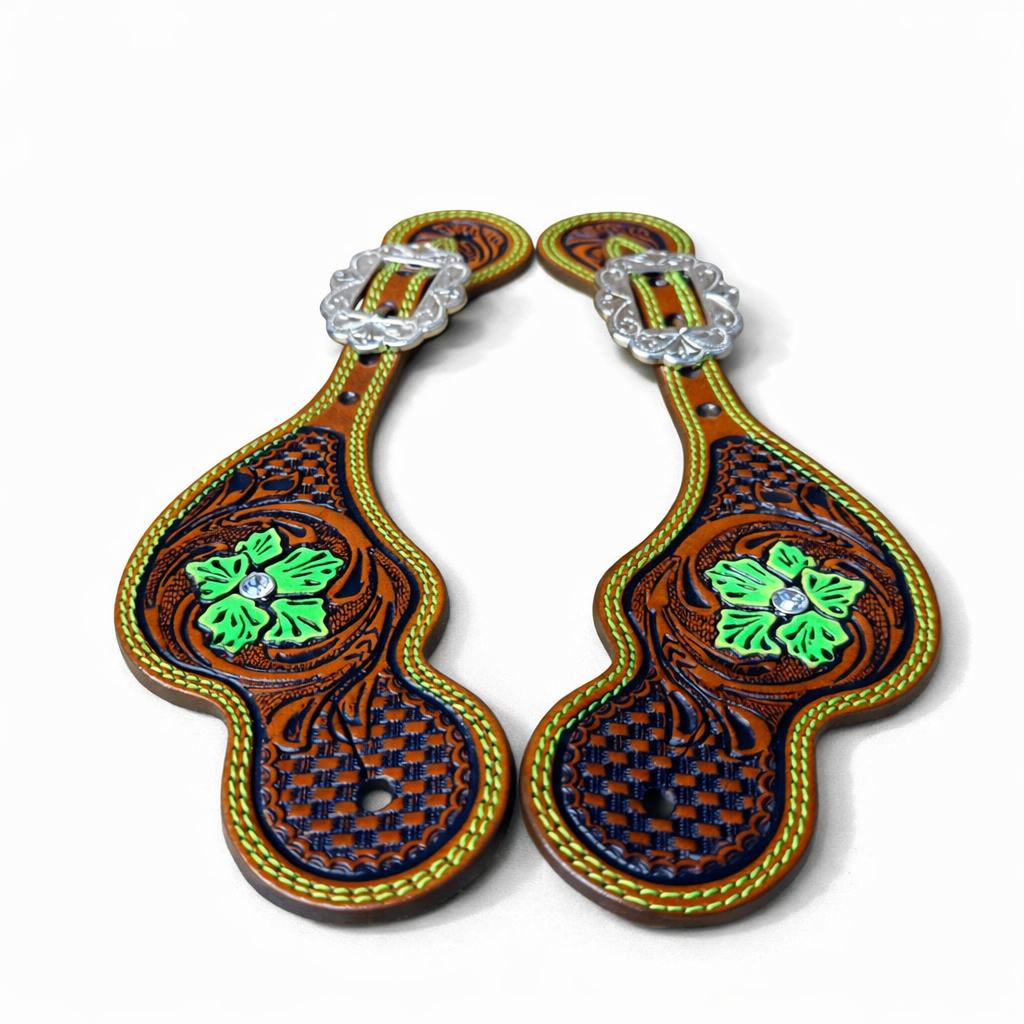 Correia para Espora Bordada Floral Verde Neon – Estilo Country Premium