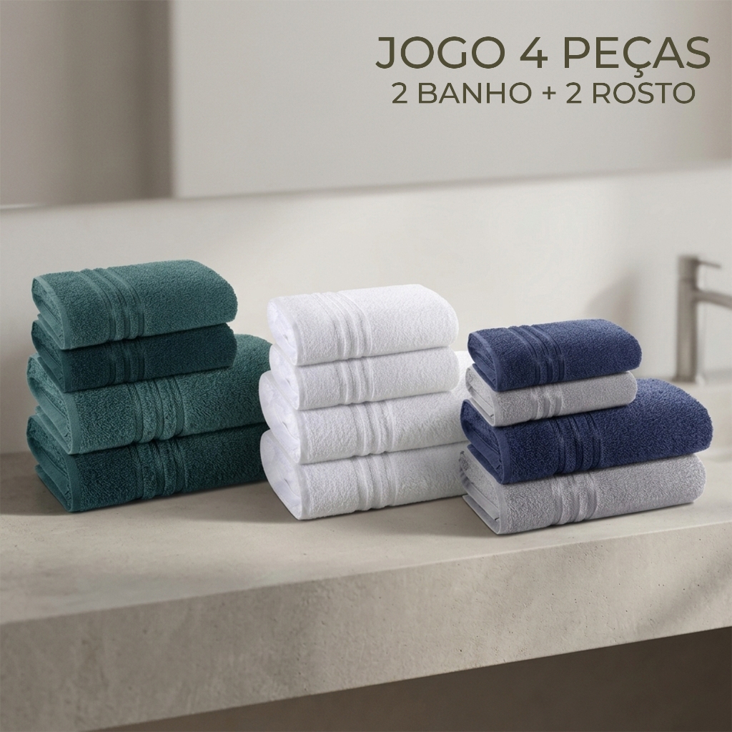 Jogo de Toalhas 4 Peças Banho e Rosto Dohler 100% Algodão Ótima Absorção Toque Macio Felpuda Priori em Oferta na Shopee