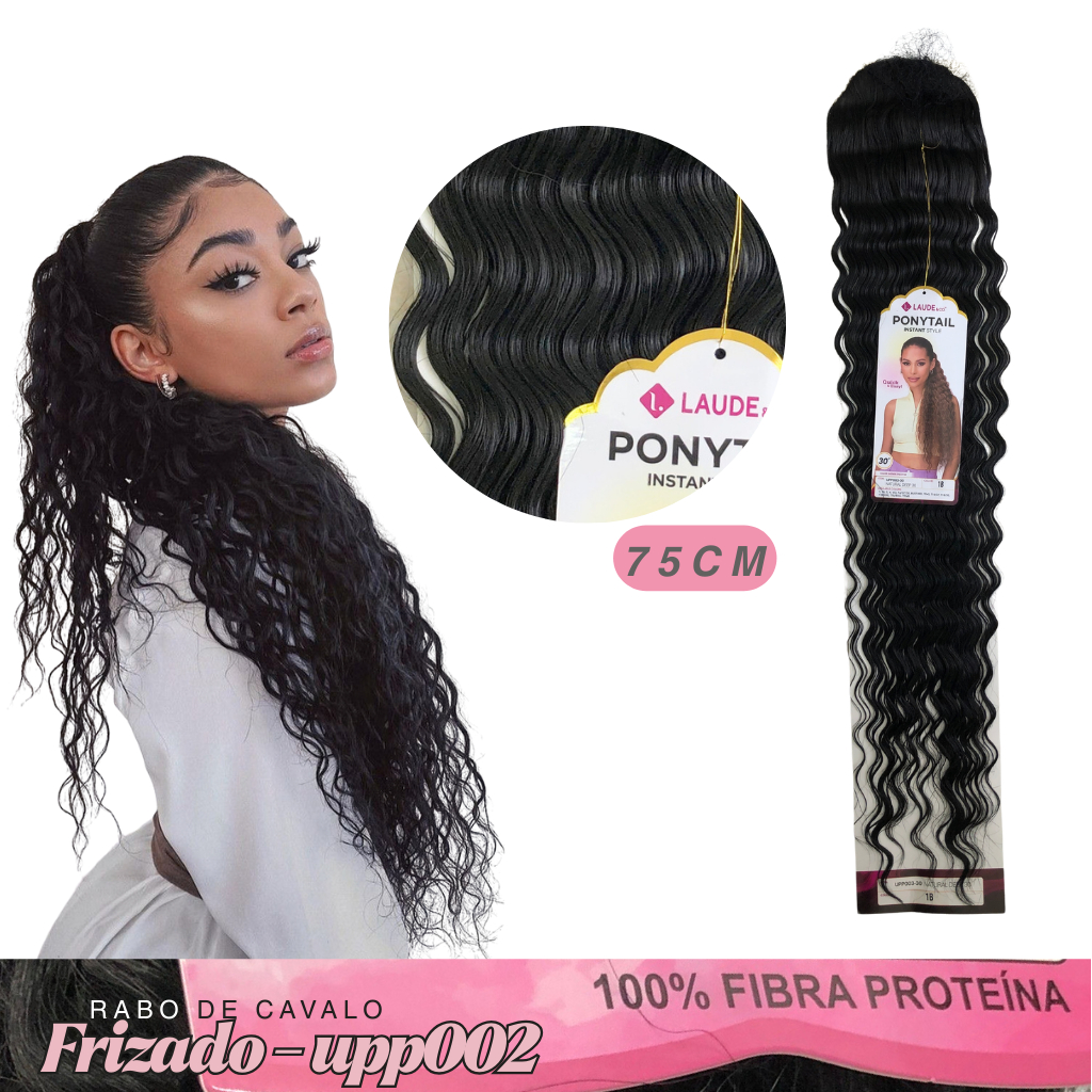 Aplique Rabo de Cavalo Frizado Longo 75cm Fibra Macia 100% Proteína 200gr
