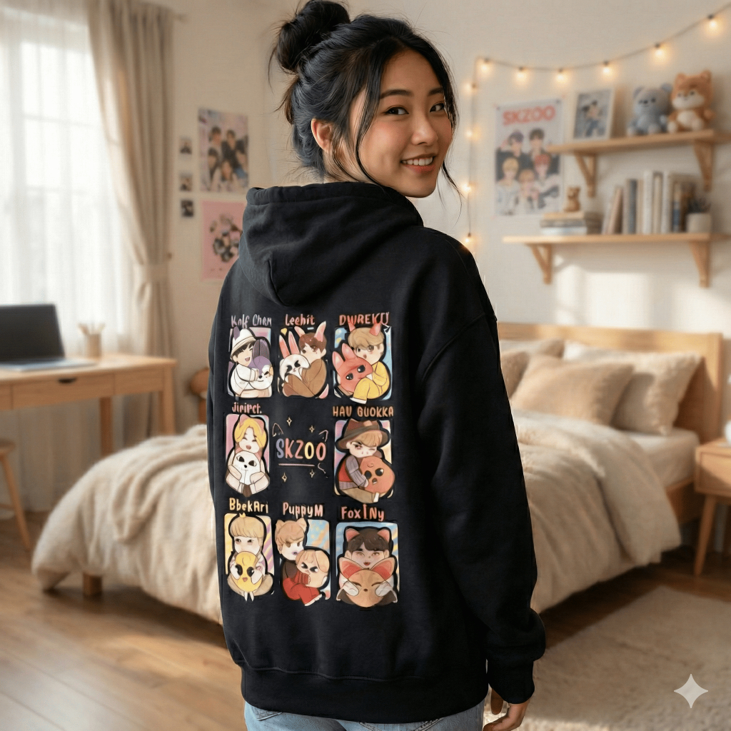 Moletom Canguru Stray Kids Szoo Chibli Cute Algodão Com Capuz Integrantes Kpop Unissex Blusa De Frio