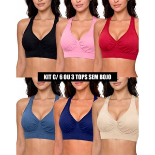 Kit c/ 3 ou 6 Tops fitness sem bojo Confortável - Cores Sortidas em Oferta na Shopee