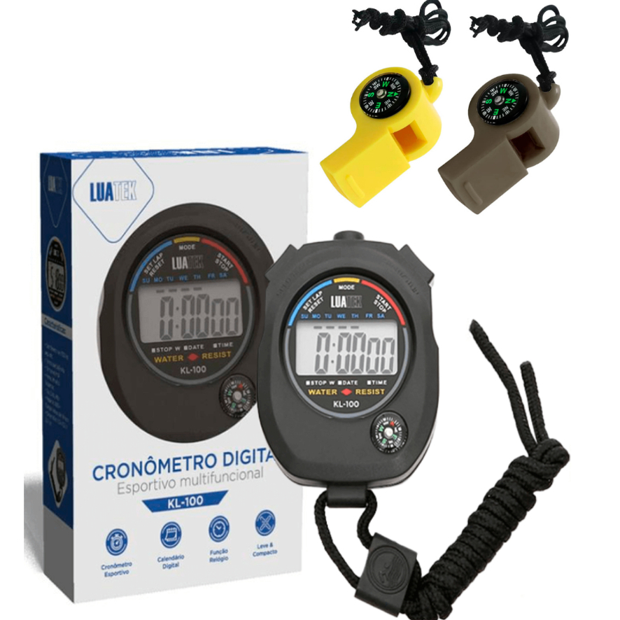 kit Cronômetro Digital Função Relógio e Apito Com Bussolas Com Esportes Camping e Emergência