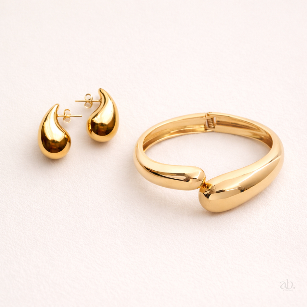 Conjunto Bracelete e Brinco Duo 2 Gotas Ouro ou Prata Brinco Elegante Luxo em Oferta na Shopee