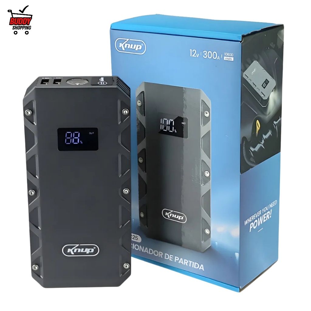 Knup Acionador de Partida Portátil Bateria Carro 10800mAh 600A 2 USB Lanterna LED KP-TC25 em Oferta na Shopee