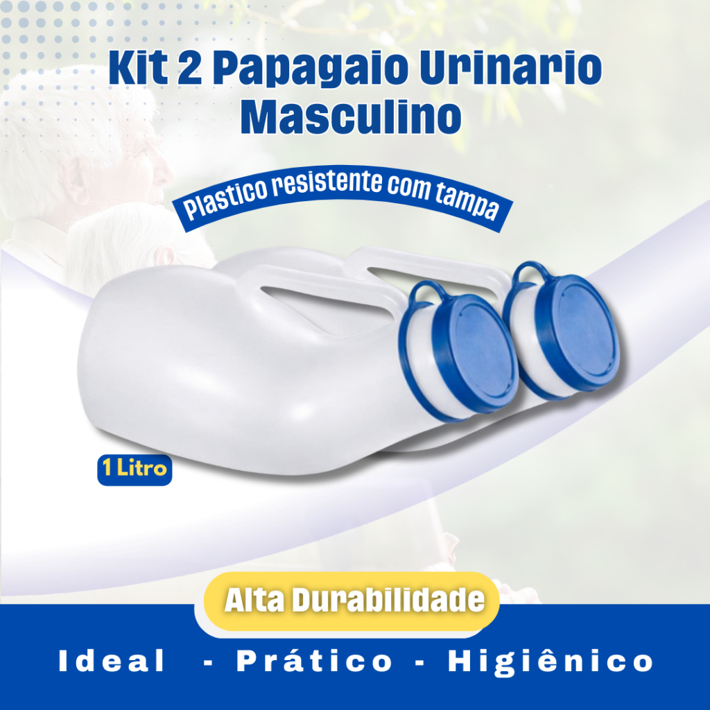 Kit 2 Coletores de Urina Hospitalar Papagaio 1000ml Com Tampa Para Acamados Emergência Incontinência Urinaria Masculino em Oferta na Shopee