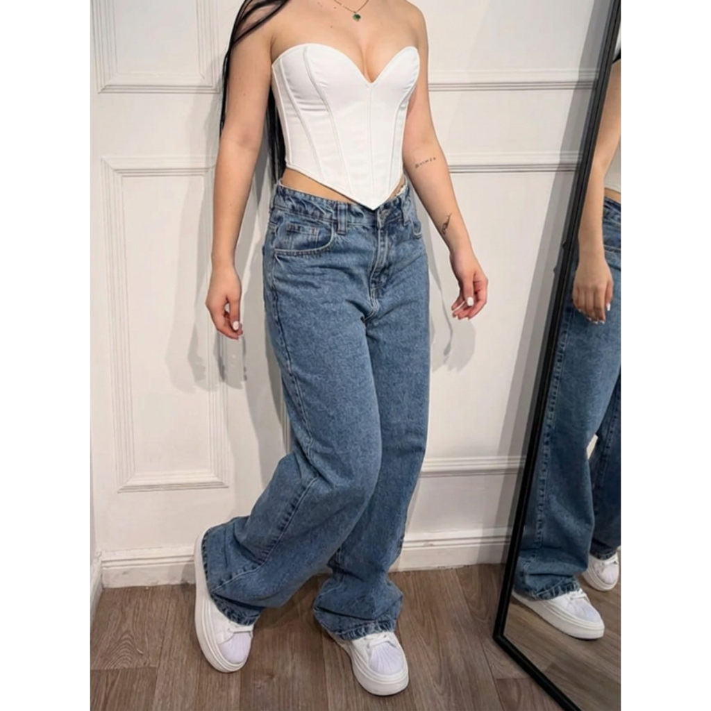 Calça Jeans feminina Wide Leg Marmorizada Pantalona boca larga - cintura alta premium