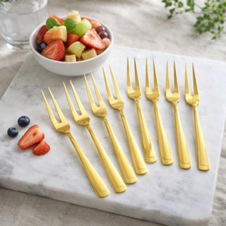 Garfo de Petiscos Inox Dourado Conjunto para Frutas Frios Petiscos Wolff Mesa Posta em Oferta na Shopee