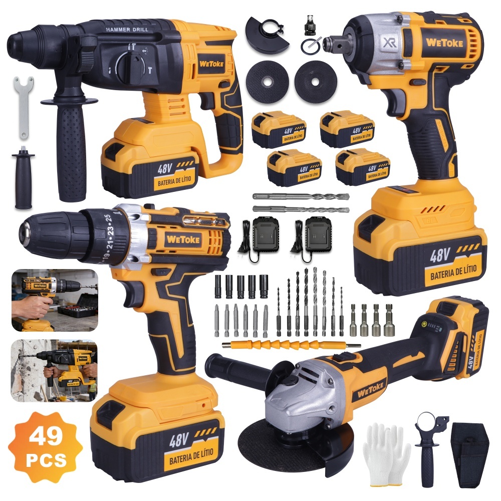 Kit 4 Em 1 Furadeira Esmerilhadeira Martelo Chave De Impacto