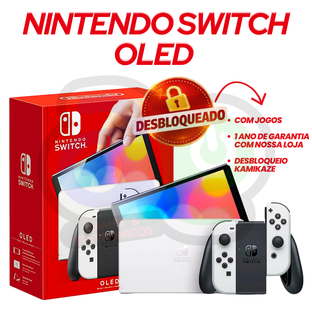 Nintendo Switch OLED Desbloqueado Novo + Cartão SD Original + Garantia