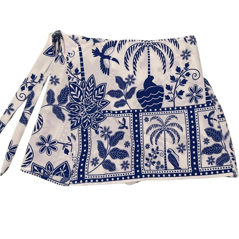 Short Saia Estampada com elástico nas costas, amarração em Oferta na Shopee