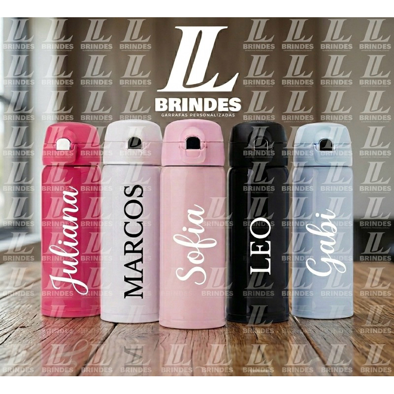 Garrafa Termica Personalizada Brilhante 400ml Com Seu Nome em Oferta na Shopee