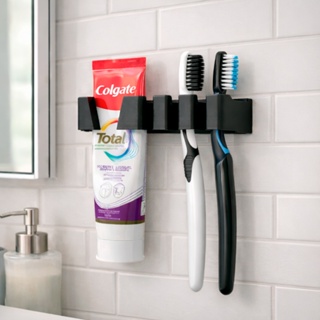 Suporte Organizador de Escovas e Creme Dental | 4 Escovas + 1 Pasta | Fixação Dupla Face Extra Forte em Oferta na Shopee