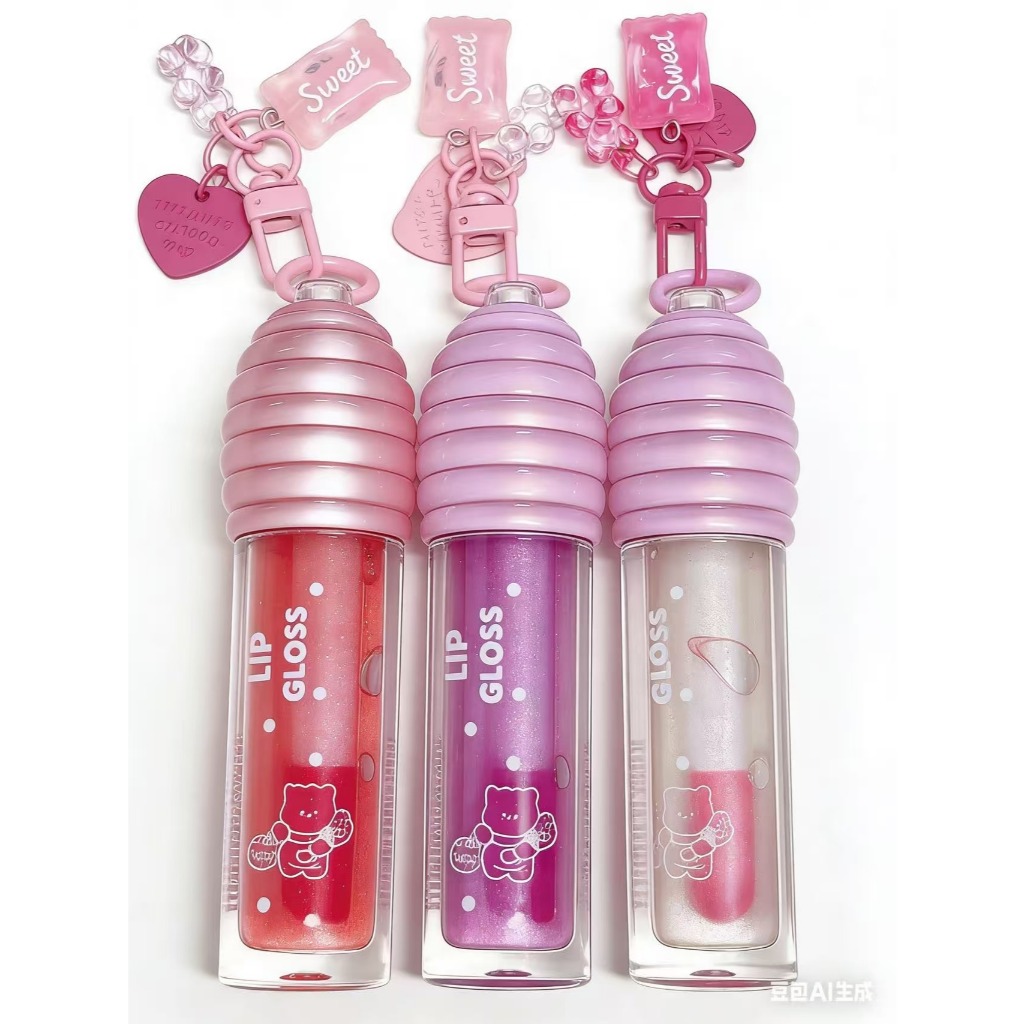 Kit 3PC OR 6PC  Gloss Labial Infantil Hidratante Brilho Transparente Long Lasting Com Chaveiro Fashion MK315