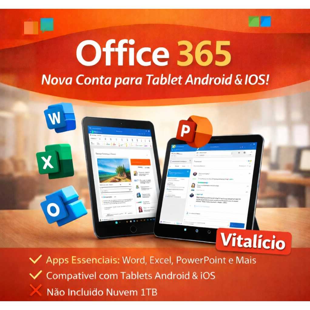 Office 365 Para Tablet Android e iOS | Nova Conta | Word Excel PowerPoint | Envio Rápido em Oferta na Shopee