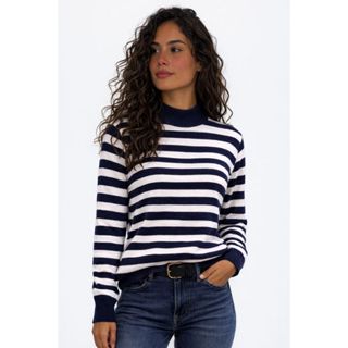 Blusa Feminina de Inverno Listrada Manga Longa com Elastano Suéter Moda Trico Outono/Inverno em Oferta na Shopee