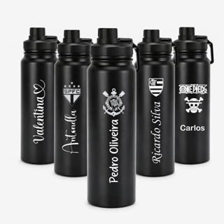 Garrafa Térmica Personalizada com nome time 800ml preta em Oferta na Shopee