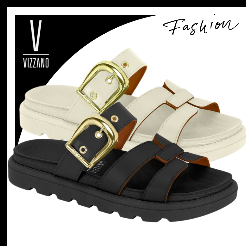 Sandália Slide Vizzano Feminina Tira em H Confortável Fivela Plataforma Original