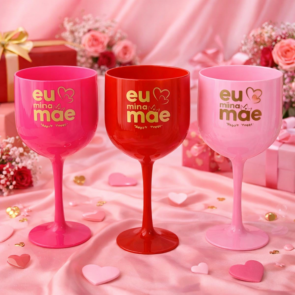 Kit 3 Taças Gin Acrílico *Eu Amo Minha Mãe* 550ml - bebidas, coquetéis, eventos, aniversario
