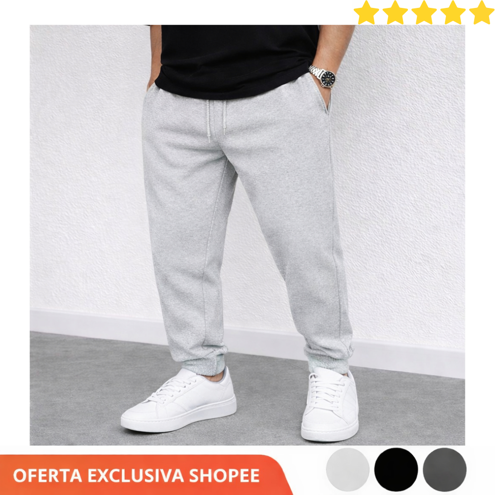 Calça de Moletom Algodão unissex com Elástico e Punho Estilo e Conforto em Oferta na Shopee