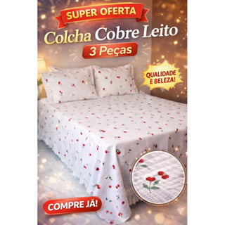 Kit colcha cobre leito piquet queen Grande| 3 peças com porta travesseiro com abas em Oferta na Shopee