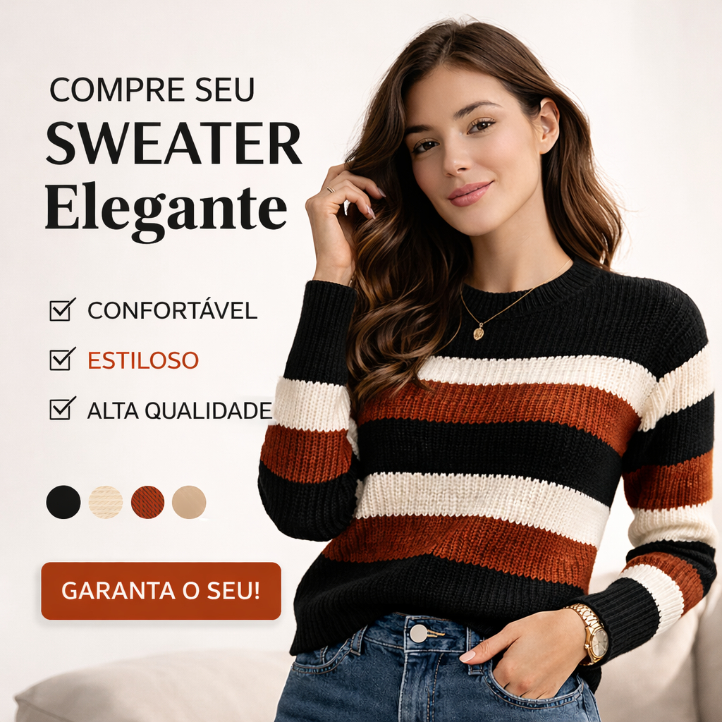Blusa Tricô Feminina Suéter Listrado Inverno Blusa de Frio Macia Casual Confortável