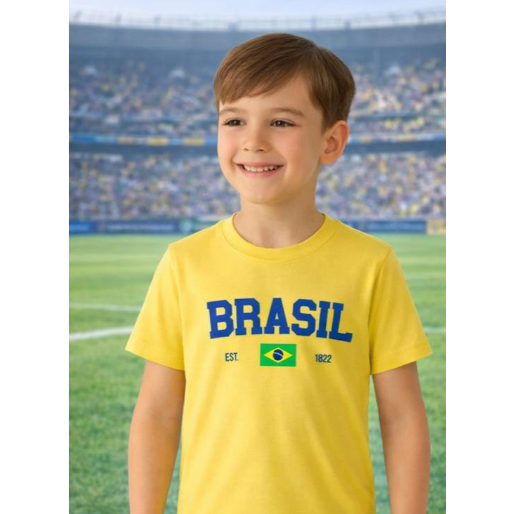 Camiseta Camisa blusa Infantil Com Bandeira do Brasil. 100% Algodão