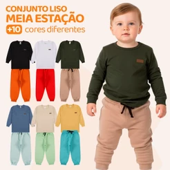 Kit 10 ou 4 Peças Conjunto Camiseta Manga longa e Calça Moletom Bebe Menino Infantil Conjunto Meia Estação Inverno
