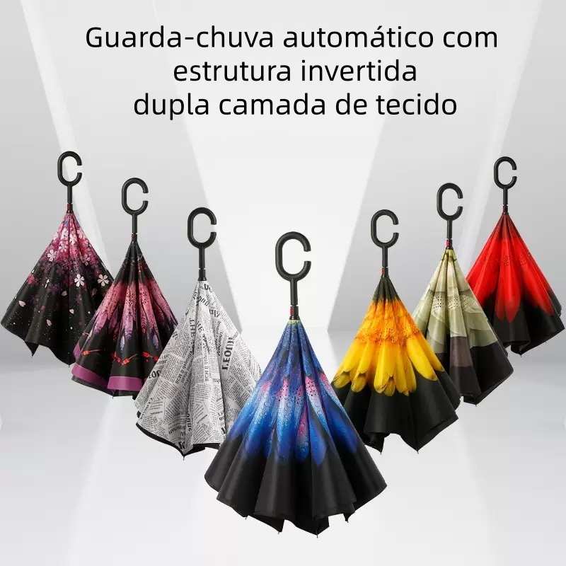 Guarda Chuva Invertido Tecido Duplo Impermeável Reforçado Para Carro