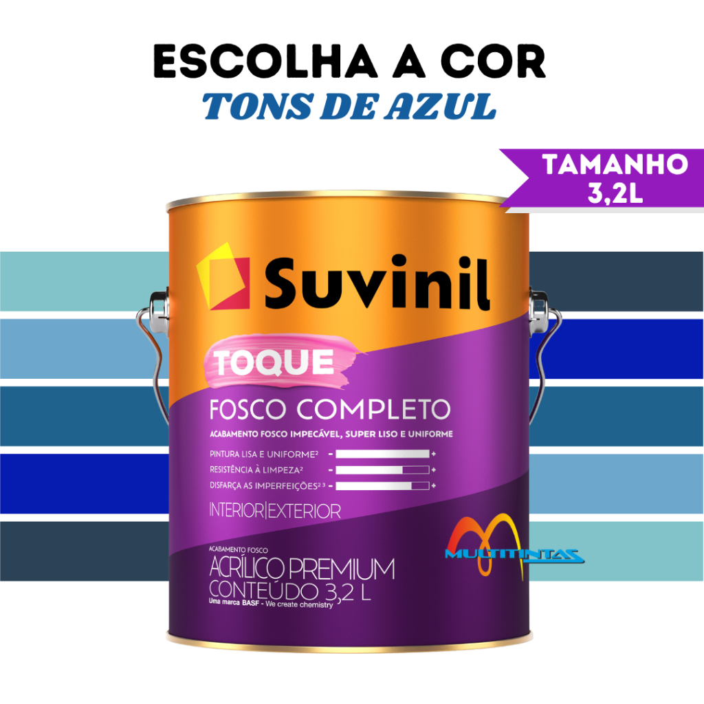 Tinta Acrílica Fosco 3,2l Tons De Azul Parede Toque Fosco Completo Suvinil