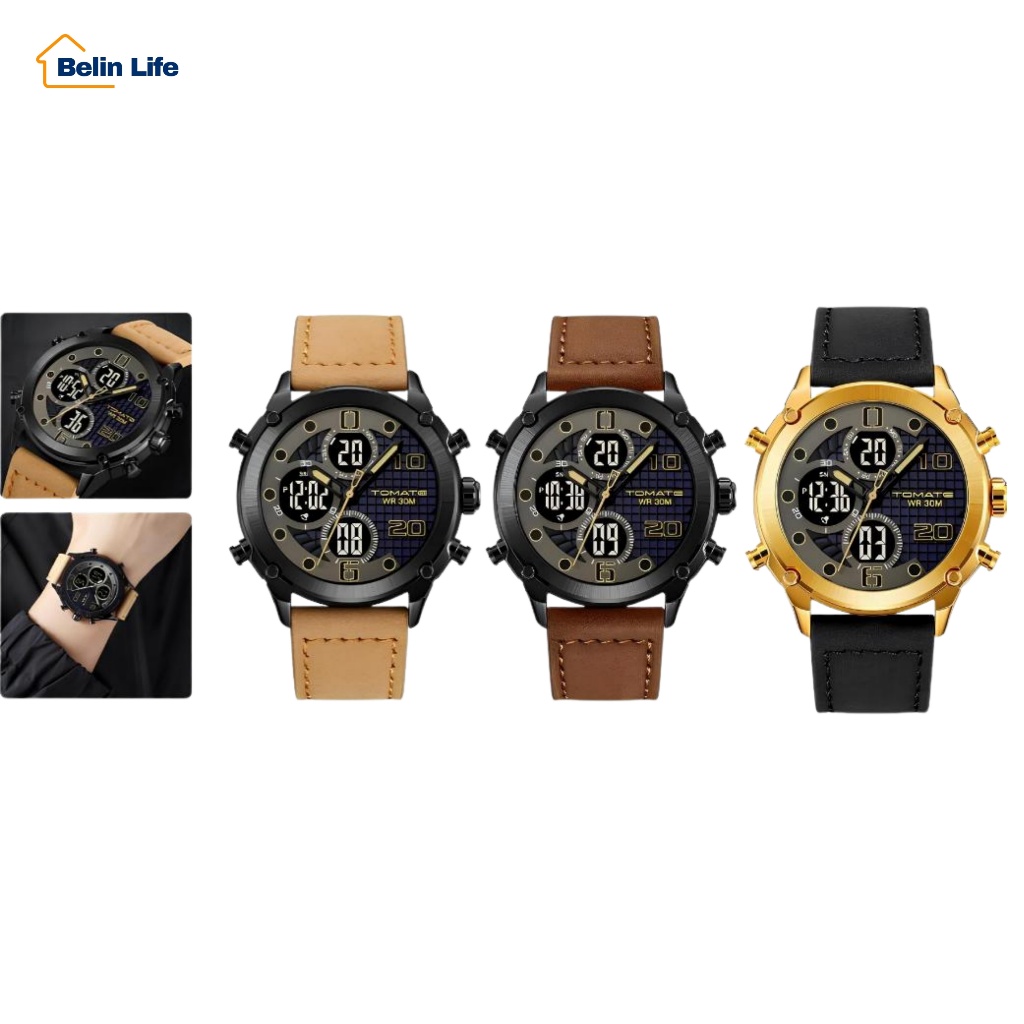 Relógio De Pulso Mostrador Grande , Couro Preto , Display Duplo, Criativo , Dígitos , Contagem Regressiva Tomate MTX-019 em Oferta na Shopee