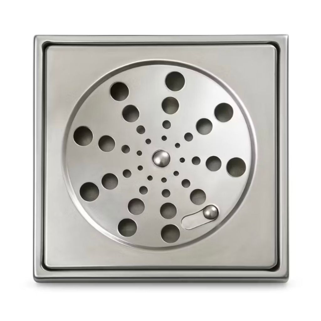 Ralo Quadrado 10x10 cm + Porta Grelha Caixilho Aço Inox