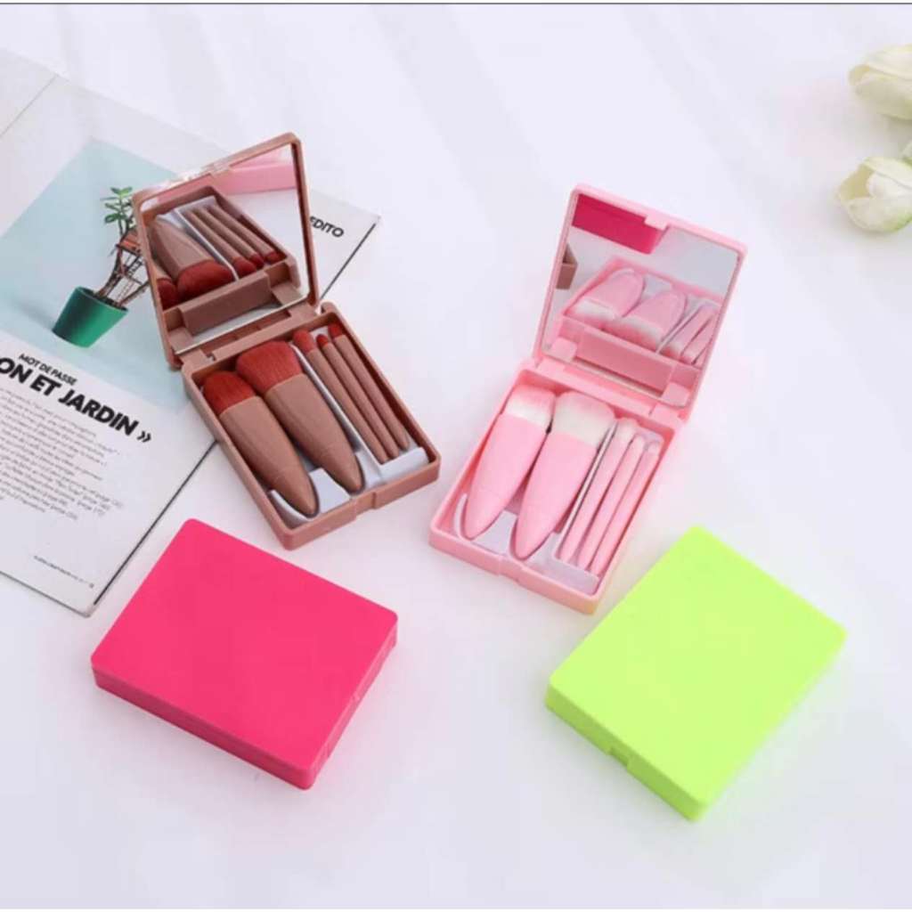 kit3/6/12pcs Mini Espelho De Maquiagem Portátil Com 5 Pcs Pincéis Dobrável Maquiagem