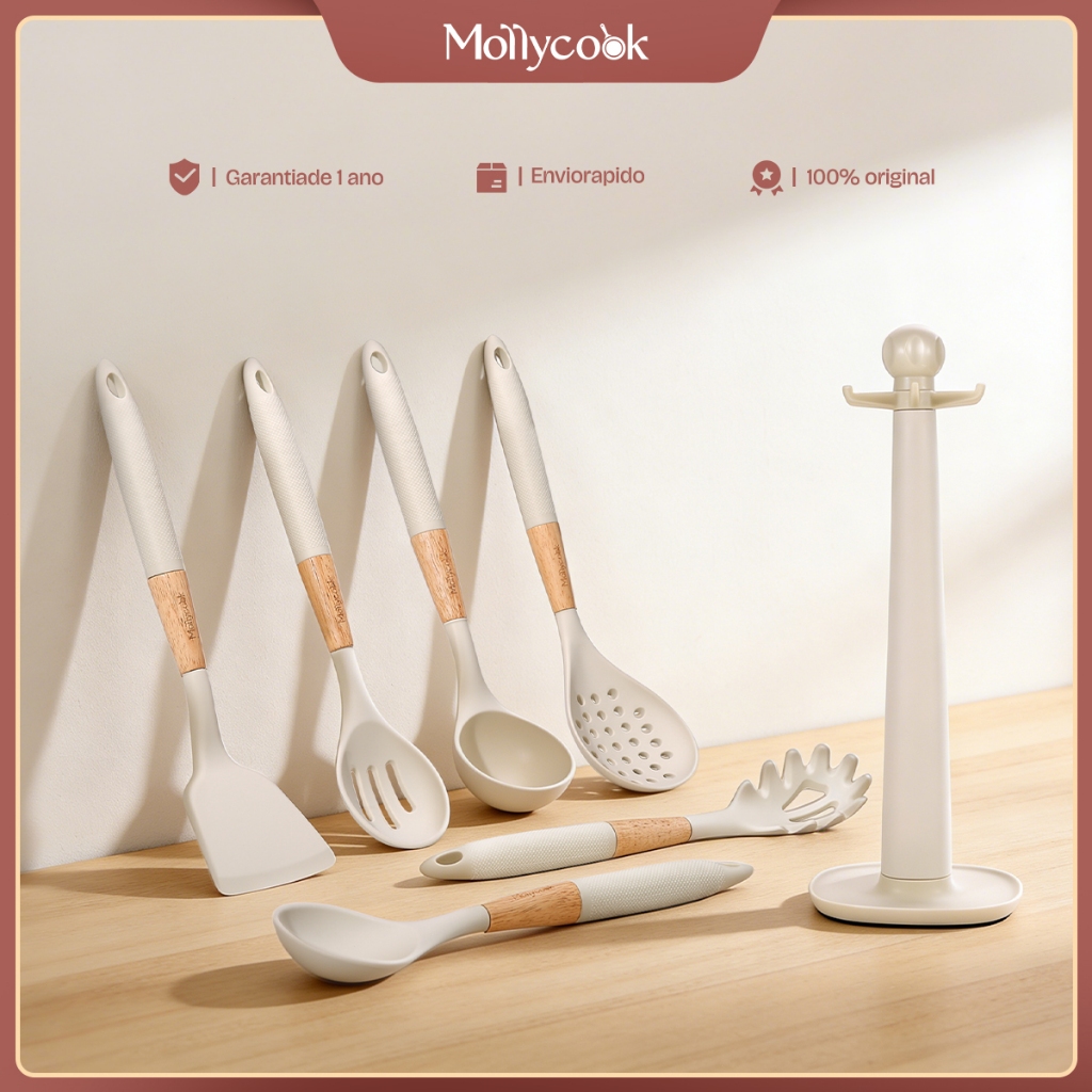 Kit 7 Peças Colheres de Silicone Mollyccok Premium Kit Utensílios Cozinha