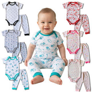 Conjunto Body Manga Curta e Calça Malha Estampado Para Bebê em Oferta na Shopee