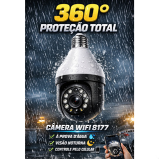 Câmera de Segurança WiFi 8177 à Prova D’Água Lâmpada IP Sem Fio Infravermelho Visão Noturna HD 360° em Oferta na Shopee
