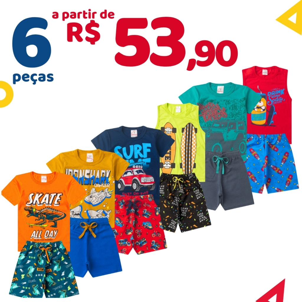 Kit 6 Peças Roupa Infantil Menino Verão Conjunto Criança Masculino Promoção em Oferta na Shopee