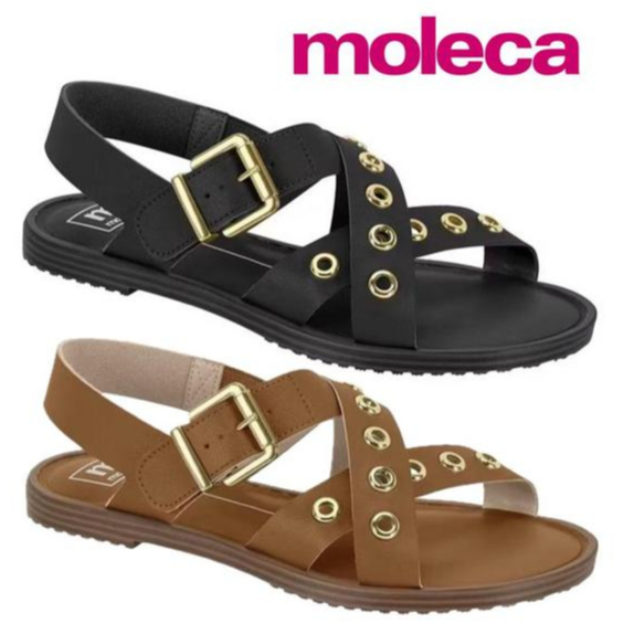 Sandália Feminina Moleca 5555.203 Original Tarrachas e Fechamento de Fivelas com Design Moderno