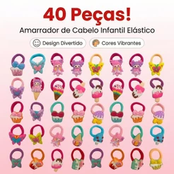 ANA 1108 Kit 40 unidades Lacos de Bico de pato/Tic tac+ Rabico Com Desenho de Silicone Infantil Acessórios Para Cabelo