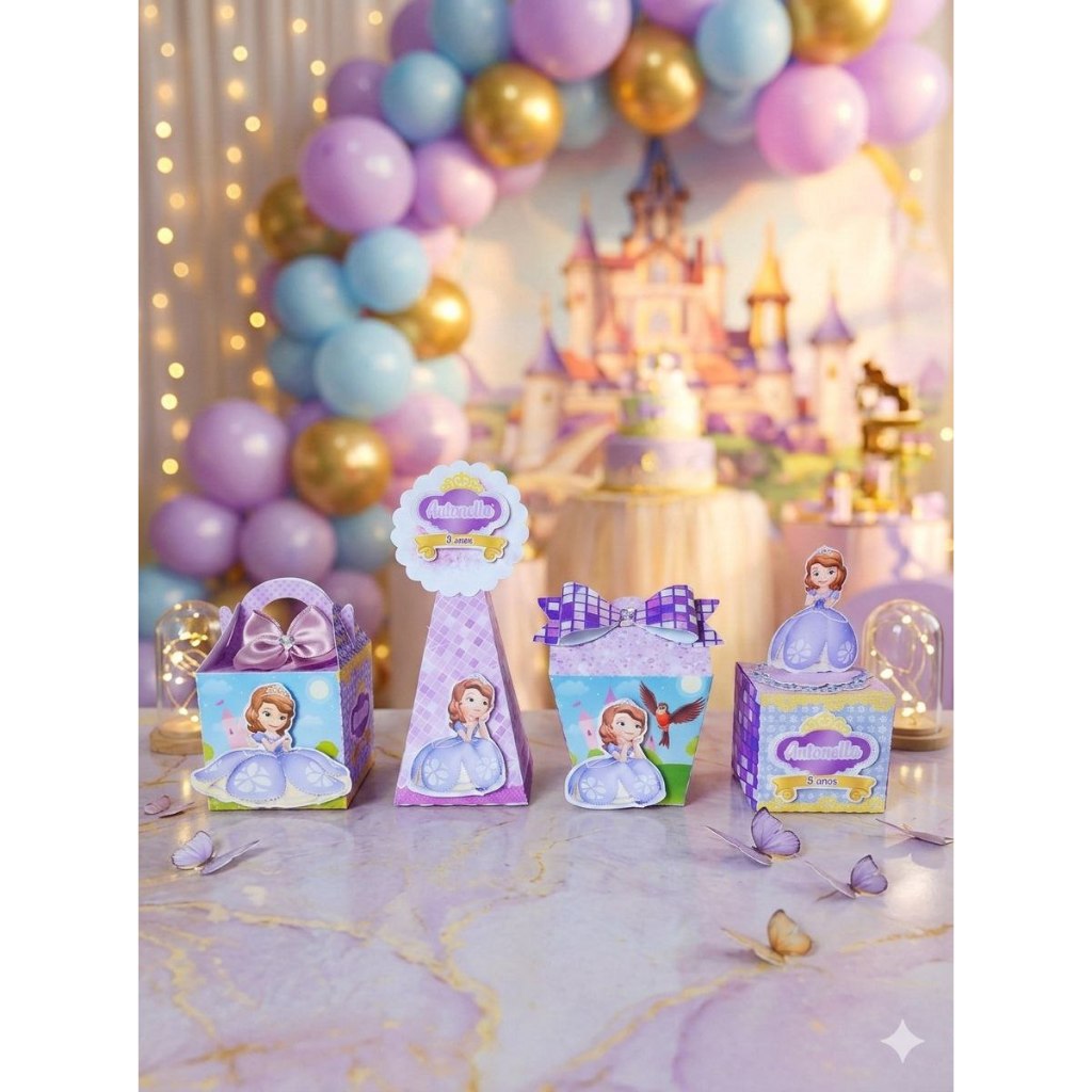 Kit festa - Caixas Personalizados Princesa Sofia Lembrancinha Infantil- PEGUE E MONTE- laços- festa