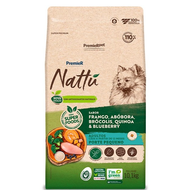 Ração Premier Nattu Cães Adultos Raças Pequenas Abóbora 10,1kg