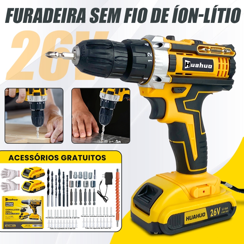 110V/220V Parafusadeira e Furadeira de 2 Baterias 26v - Maleta Com 24pçs em Oferta na Shopee