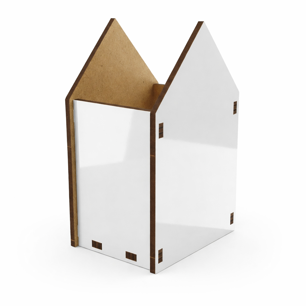 Kit 5 Organizadores Porta Lápis Casinha MDF 3mm Sublimação Branco Alto Brilho