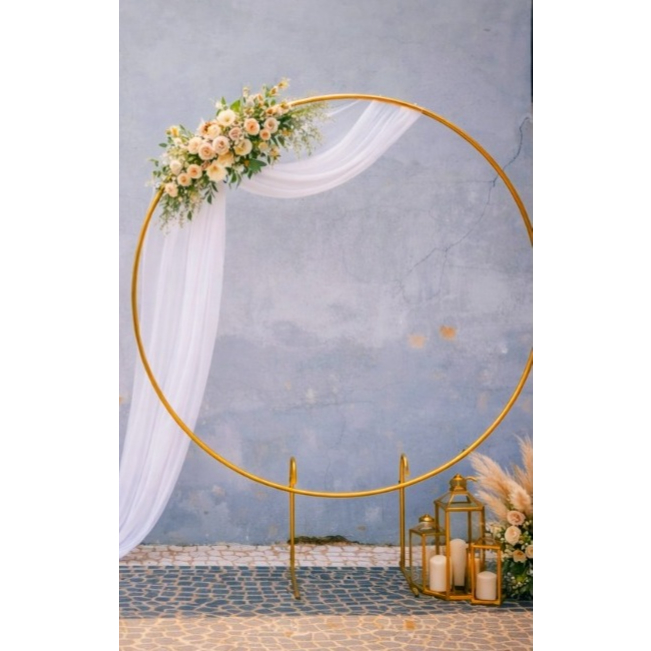 Arco Redondo Painel Dourado 1,50x1,50m Desmontável em Ferro - Decoração para Festas e Eventos