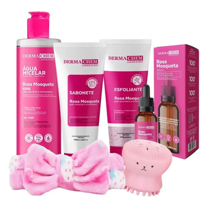 Kit Limpeza de Pele Profunda Rosa Mosqueta Skin Care Completo + Adesivos de Unhas de Mimo
