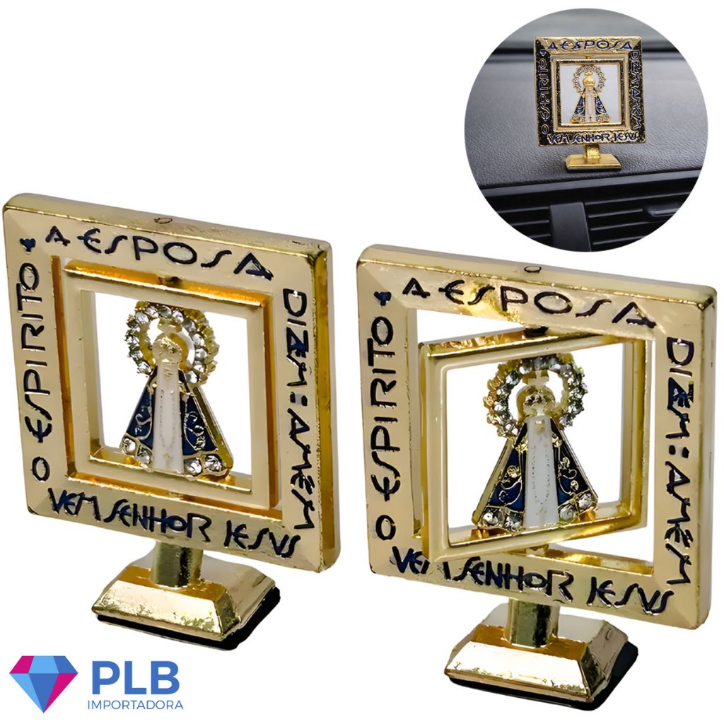 Kit 12 Nicho Nossa Senhora Aparecida Santinha Carro Painel Acessório Lembrançinha Metal Dourado Imagem