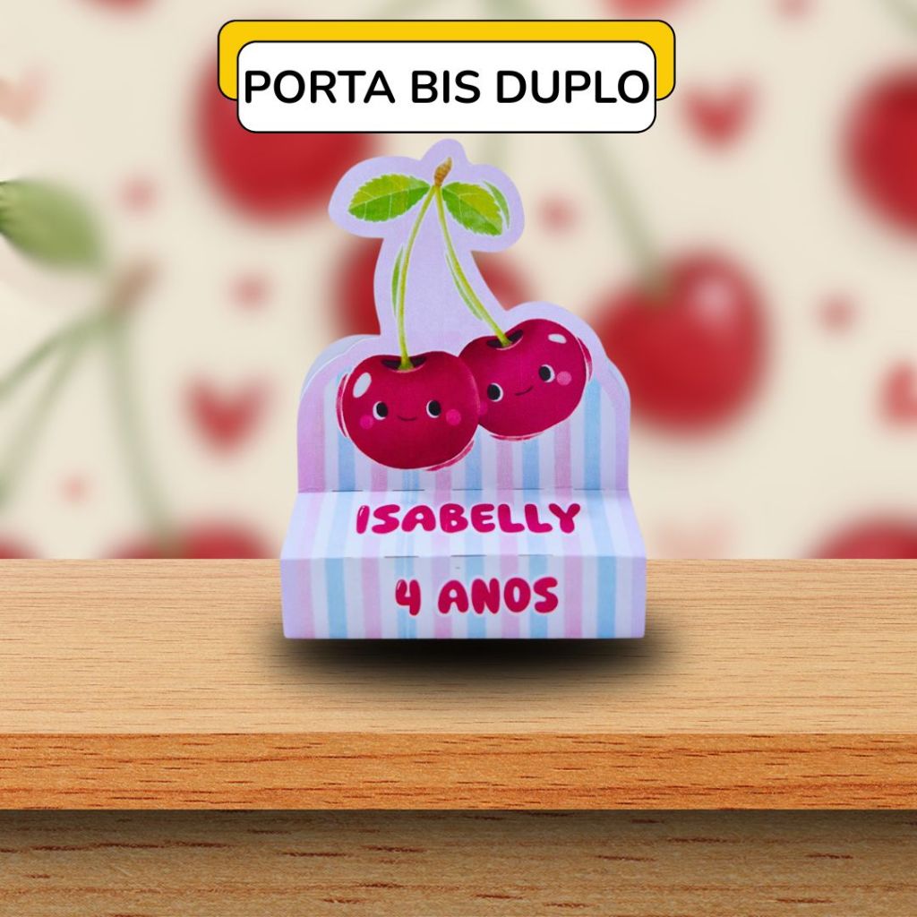 20 Porta Bis Duplo Personalizado Cereja Cerejinha Lembrancinha Festa De Aniversario Mesversario Menina