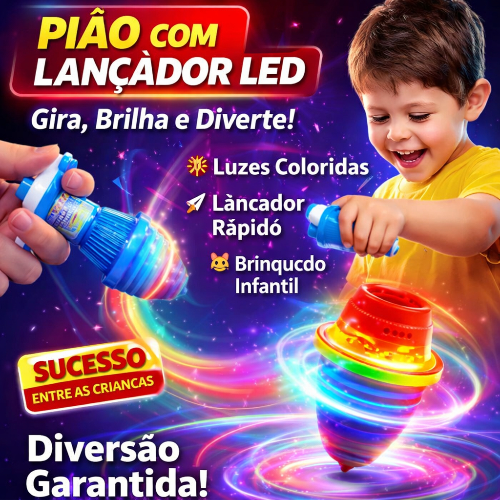Pião + Lançador Com Luz  De Led Colorida, Giroscópio, Resistente, Infantil, Com Luzes, Brilha